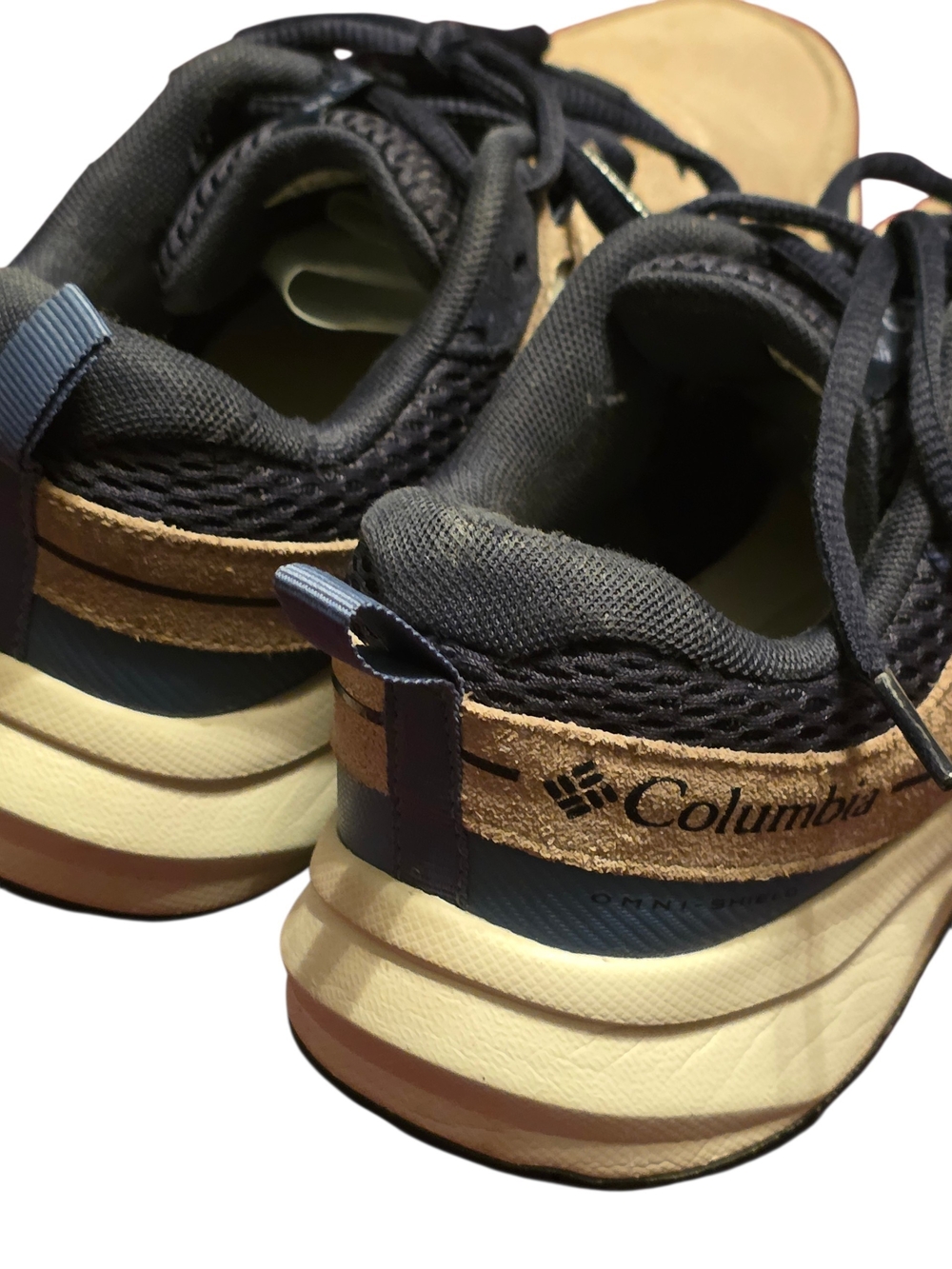 Columbia Womens Plateau Venture Hiking Shoe Sz US8.5 Guc Canvas Tan/ Blue Dusk